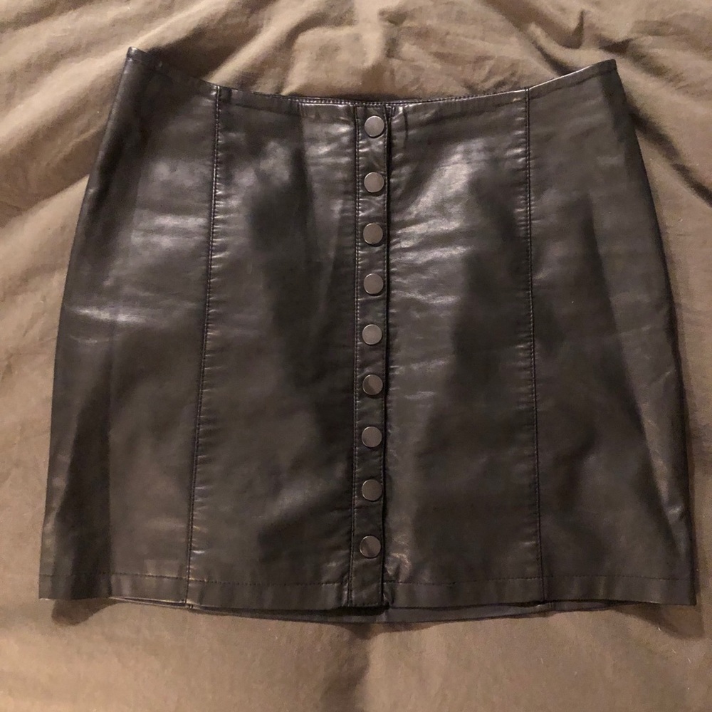 Free People Button Front Leather Skirt 12